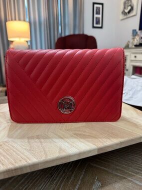 Badgley Mischka Red Quilted Crossbody Bag with Silver Logo